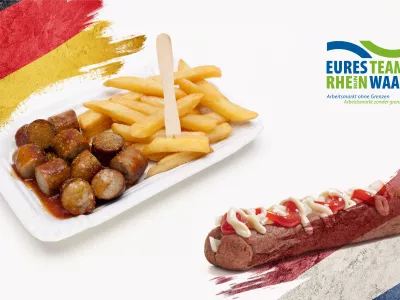 Currywurst and Frikandel served with sauce