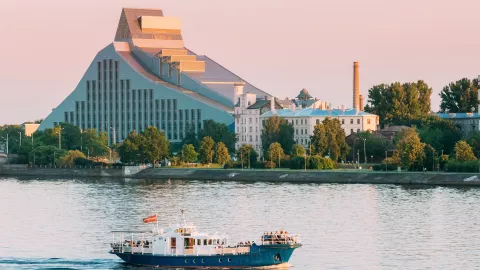 Riga, Latvia. View Of Building Of National Library Lock Of Light
